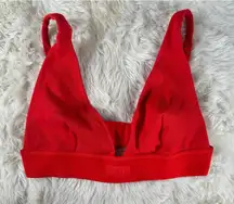 Skims Cotton Rib Ruby Red Plunge Bralette - Size Medium