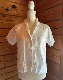 Quince white sustainably grown flax linen button down short sleeve size medium