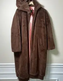 UGG KoKo Brown Oversized Faux Fur Pink Lined Coat Size XS/S (see fit)