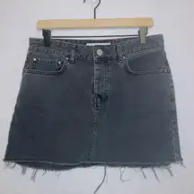Denim Black Wash Button Fly High Rise Frayed Hem Mini Skirt