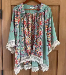 Umgee Blue Floral Lace Open Front Kimono Women’s size Small/Medium​