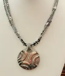 Lia Sophia Necklace Silver Tone Disk & Seed beads