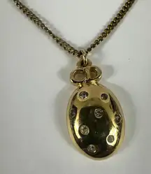 Christian‎ Dior CD Logo Gold Tone Rhinestone Pendant Necklace