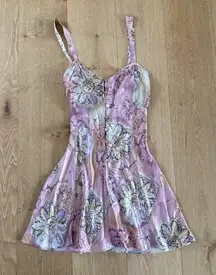 In Stock Floral Silk Mini Dress Sleeveless Size L Pink