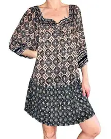 NWT  Women’s Mini Geometric Printed Boho Hippie Puff Sleeve Dress