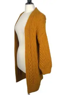 Topshop Sz 2 Chunky Cableknit Balloon Sleeve Mustard Open Front Sweater Cardigan