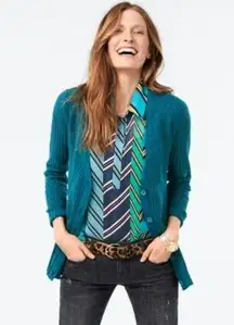 Cabi Teal Blue Deco Button Front Cardigan Sweater Women's Size XS Knit 3712