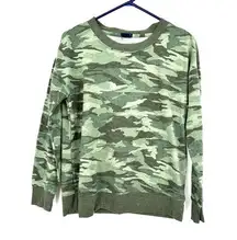 Splendid  size small green camo camouflage print‎ pullover crew neck sweatshirt