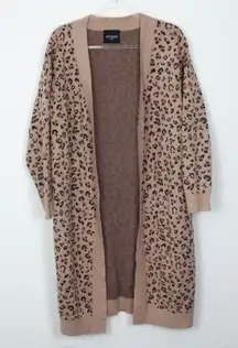 Kittenish Longline Leopard Print Open Front Cardigan Womens Size M Mob Wife