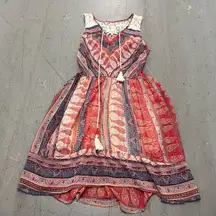 Miss Me Womens Sleeveless Boho Maxi Dress Red Blue Paisley Lace Bodice Size Med