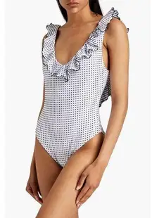 Eberjey Loreta Coastal Dot Ruffle One Piece Swimsuit M
