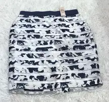 Ann Taylor Floral Mesh‎ Ribbon Striped Skirt Blue White 2 Petite