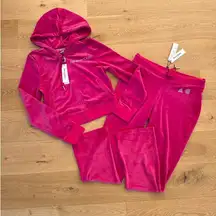 Juicy Couture - Velour & Rhinestone Hooded Zip Front Top & Pants in Pink