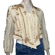 Haute Hippie Women’s Size S Tan Beaded Sequined Embellished Tan Short Jacket