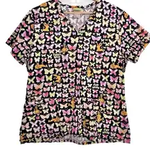 Scooby-Doo Cartoon Scrub Top Pediatric Nurse V-neck Colorful‎ Butterflies Medium