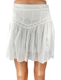Lulus Women's White Swiss Dot Lace Ruffle Zipper Mini A-Line Flared Skirt Size S