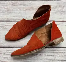 Free People Royale Flat Embossed Croc Suede Leather Red Orange Size 39 = US 9