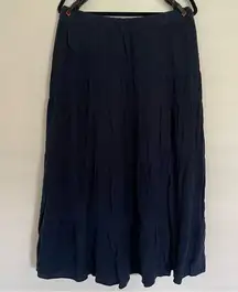 J.Jill Tiered Crinkle Cotton Blend Maxi Skirt Lined Navy Blue Women’s Size Med