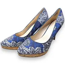 Nine West‎ Women's Blue Paisley Platform Heels Size 8 Casual Formal
