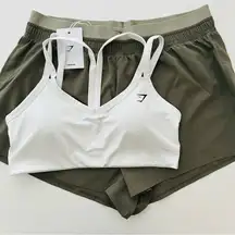 Gymshark L/L Double Waistband Shorts & Strap Feature Sports Bra Set
