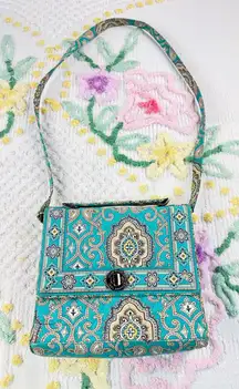 Vera Bradley Shoulder Bag Teal Paisley Pattern Flap Top Closure