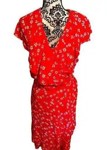 NWT Draper James Flutter Sleeve Wrap V-Neck Dress Sz XXL Red Floral Ruffle White