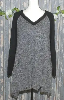 Catherines Women's Gray Sweater Plus SZ 1X 18/20W Zippers Hem V-Neck LS Stretch
