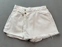 ZARA Woman Denim Jean Skort Shorts White High Waisted Frayed Hem Asymmetrical