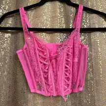 Victoria's Secret  Dream Angels Hot Pink Unlined Lace Up Corset Top XS NWT