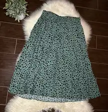 Gilli olive green and black polka dot pleated flared skirt sz OX