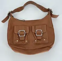 Longchamp Caramel Leather Hobo Bag With Buckle Pockets