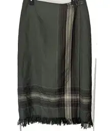 Vintage Sag Harbor Wrap Midi Skirt Long Size 14 Olive Green Kilt Plaid Academia