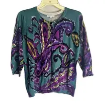 Joseph A Scoop Neck 3/4 Sleeve Bold Paisley Button Up Cardigan Size Medium