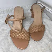 Chocolat Blu Chaya Tan Braided Toe Strap Ankle Strap Block Heels Size 7