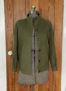 Vntg  Burberry Wool Olive Green Stand Collar, Button Front Jacket/Coat - Sz 32/S
