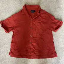 Red 100% Cotton Gauzy Button Down Short Sleeve Shirt Size XS
