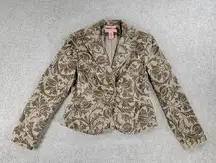 Bandolino Womens Blazer 8 Tan Floral Stretch Crop Button Lined Peplum Jacket