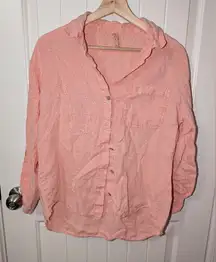 XCVI Button Up Quarter Sleeve Star Blouse Linen Women's X Small Pink