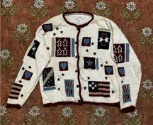 Vintage Christopher & Banks Americana Knit Embroidered Cardigan Size large