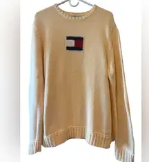 TOMMY HILFIGER Vintage Unisex Cable Knit Crewneck Embroidered Sweater Size XXL