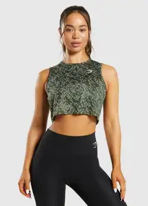 Womens Gymshark Adapt Animal Seamless Crop Top Sleeveless Green Camo Size XS