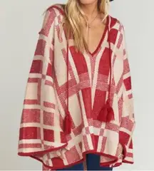 Show Me Your Mumu Red Kellan Poncho Hooded Tassel Oversized Boho Small M…