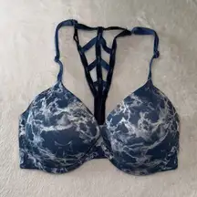 Victoria’s Secret PINK Blue Marble Front Close Wear Everywhere Push Up Bra 32D