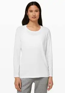 Lululemon  Womens Emerald Long Sleeve T-Shirt in White Sz 8 | Pima Cotton Stretch