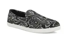 Sanuk Oaur I Duce Snake Skin Print Slip On Shoes Womens Size 7 Black Vegan