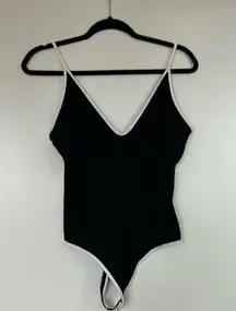 Black Tipped Low Cut Bodysuit, Medium