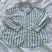 Victoria's Secret VS Long Sleeve Green Striped Button Up Top Bottoms Womens L