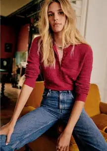 NWT La Maille Sezane Lyna in Raspberry Fancy Knit Henley Sweater Top S