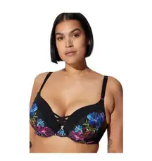 Torrid Curve 360 Back Smoothing Push Up Plunge Bra Floral Womens 40DD Black Lace