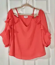 Coral flutter sleeve cold shoulder shirt large